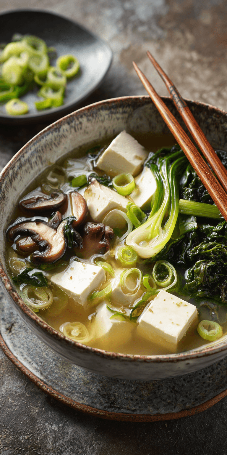 Miso Soup with Tofu & Spring Greens served warm with cozy spices