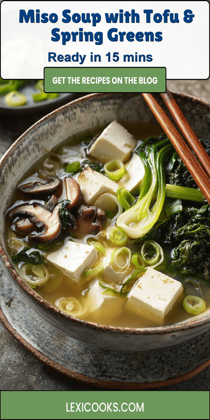 Miso Soup with Tofu & Spring Greens served on a plate