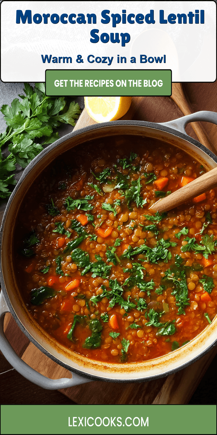 Moroccan Spiced Lentil Soup served on a plate