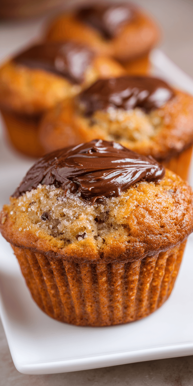 Nutella Stuffed Banana Muffins served warm with cozy spices