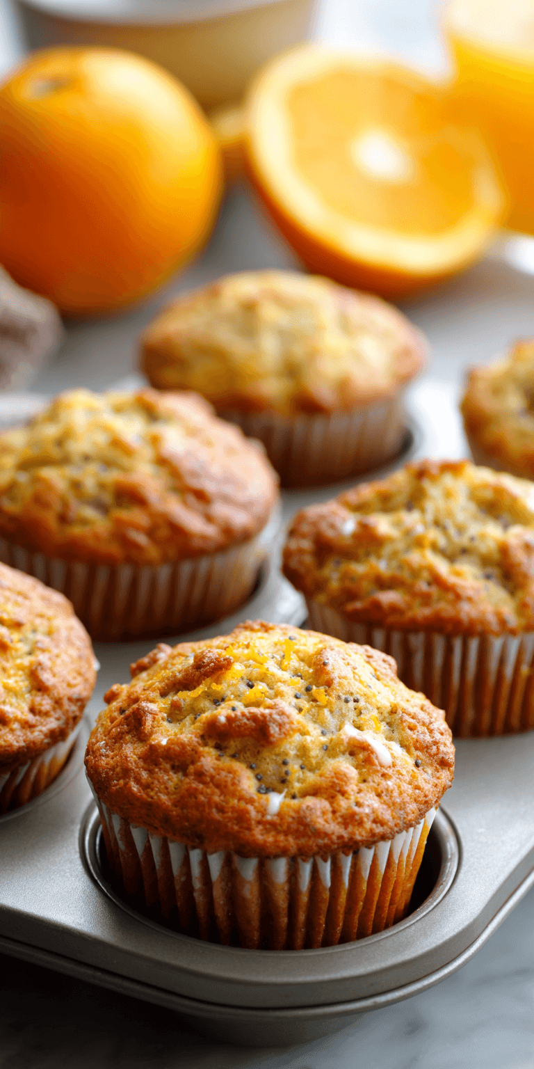 Orange Glazed Banana Poppy Seed Muffins served warm with cozy spices