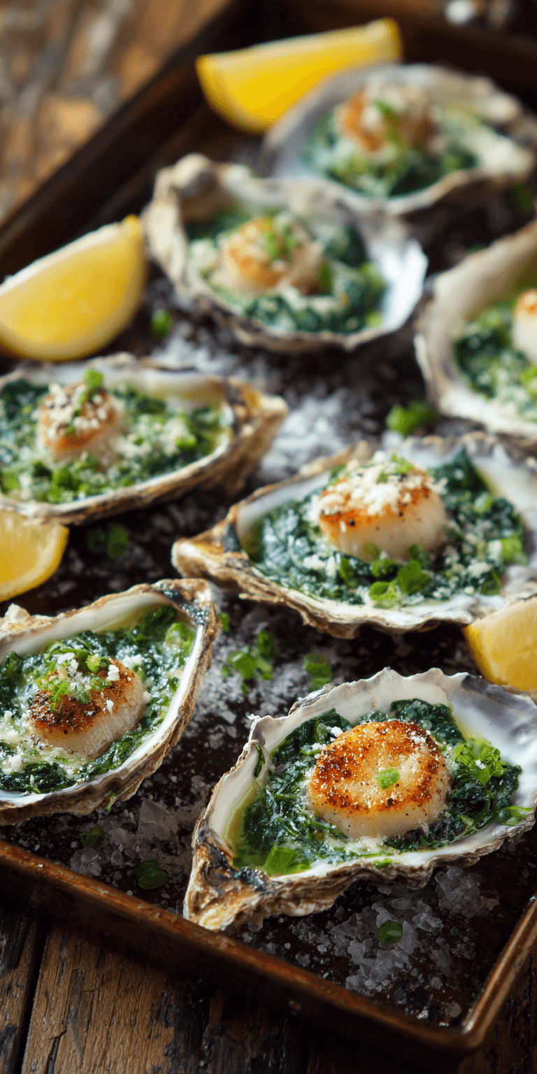 Oysters Rockefeller Fancy Seafood served warm with cozy spices