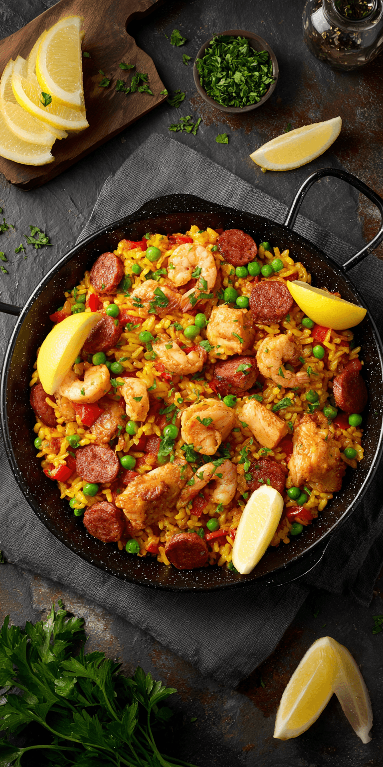 Paella Spanish Seafood Dishes served warm with cozy spices