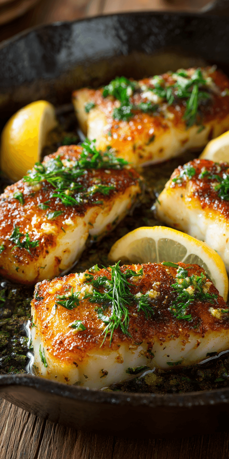 Pan Seared Halibut Seafood Dishes served warm with cozy spices