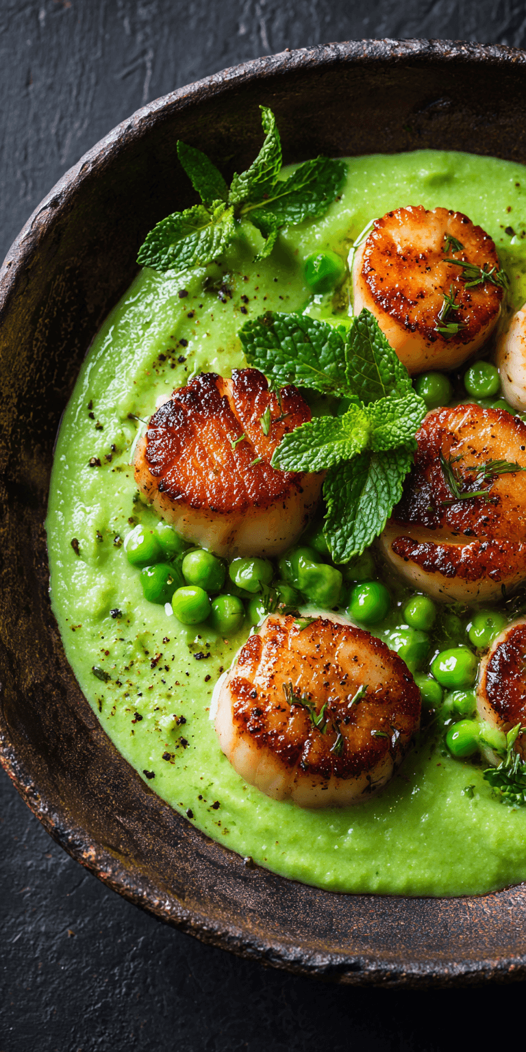 Pan-Seared Scallops with Lemon Pea Puree served warm with cozy spices