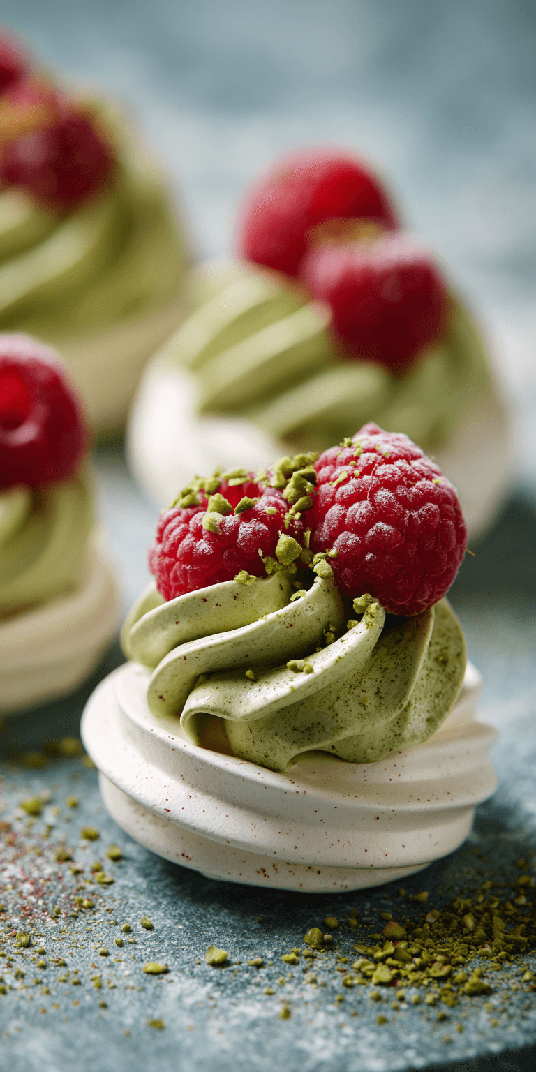 Pistachio Raspberry Meringue Nests served warm with cozy spices