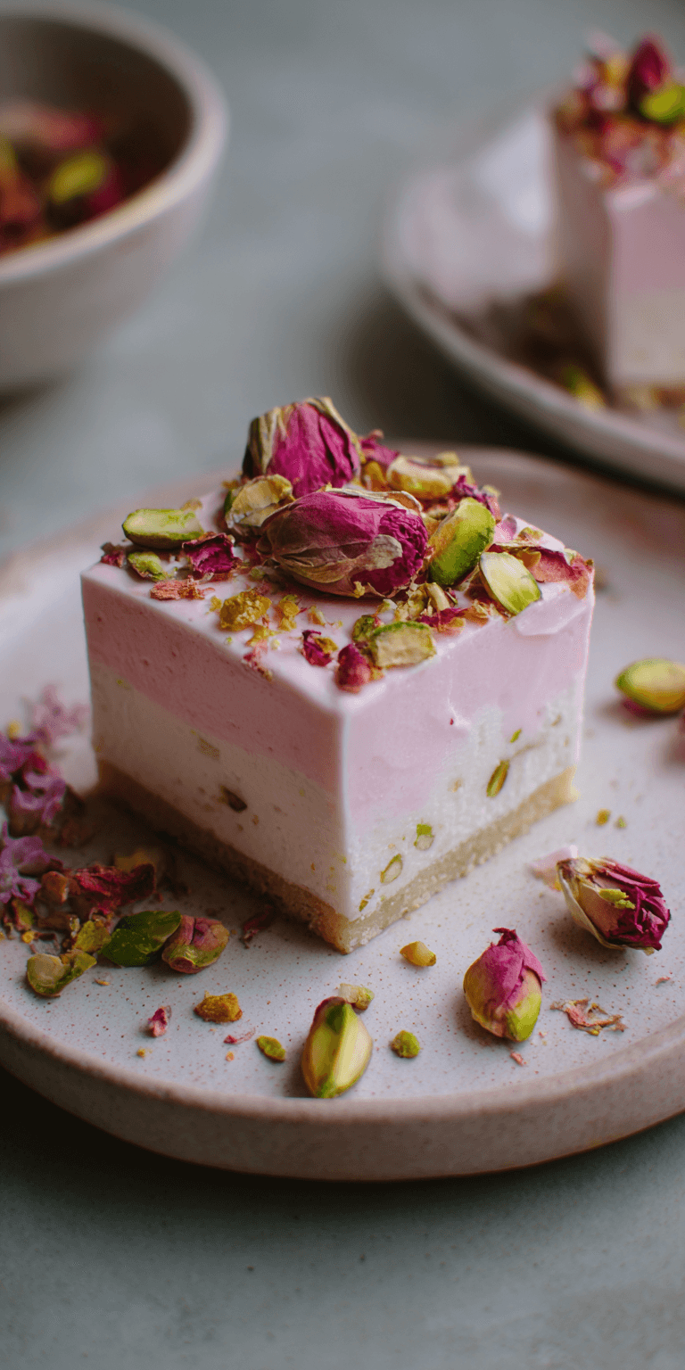 Pistachio Rose Milk Cake served warm with cozy spices