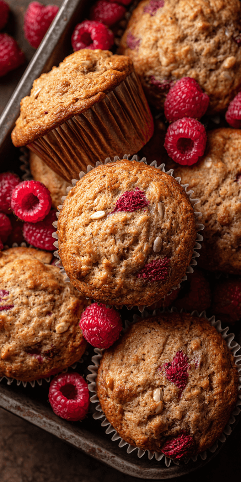 Raspberry Banana Bran Muffins served warm with cozy spices