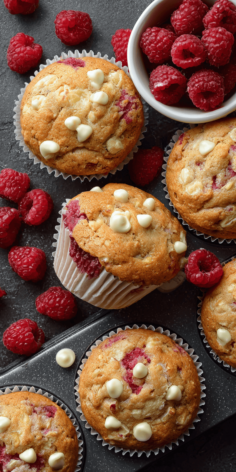 Raspberry White Chocolate Banana Muffins served warm with cozy spices