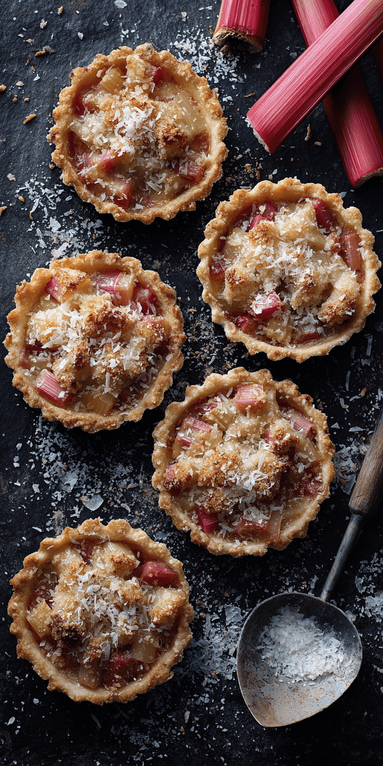 Rhubarb Coconut Macaroon Tarts served warm with cozy spices