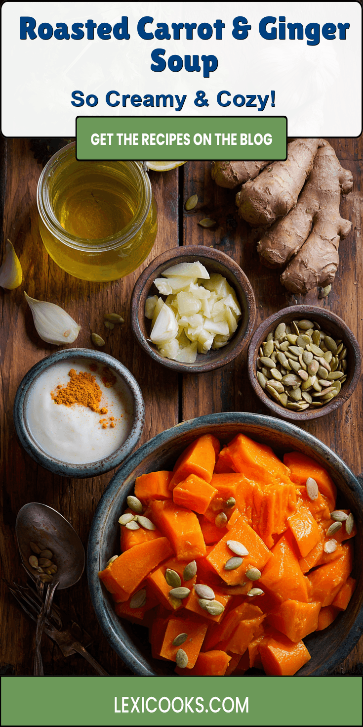 Roasted Carrot & Ginger Soup served warm with cozy spices