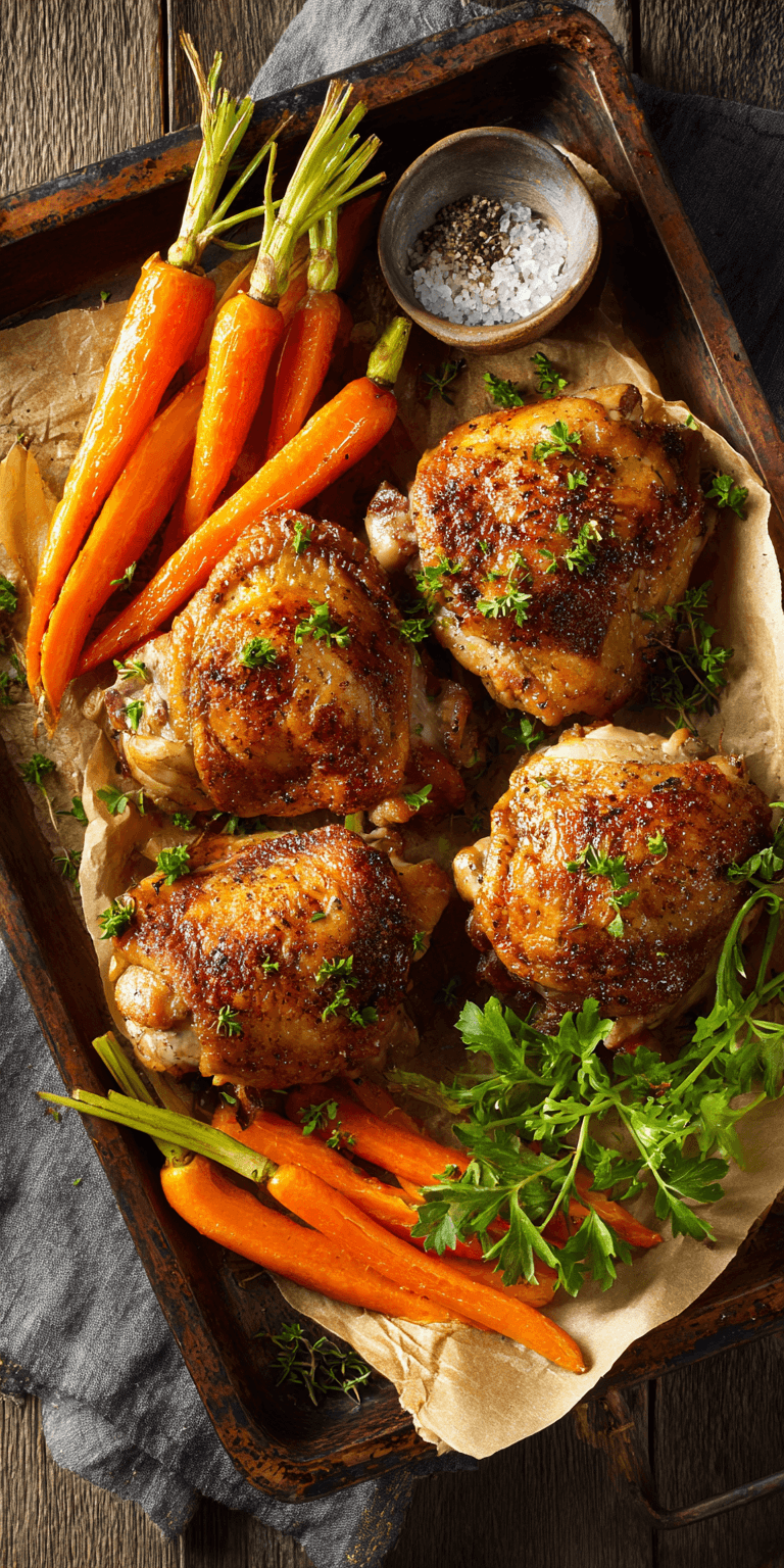 Roasted Chicken Thighs with Spring Carrots served warm with cozy spices