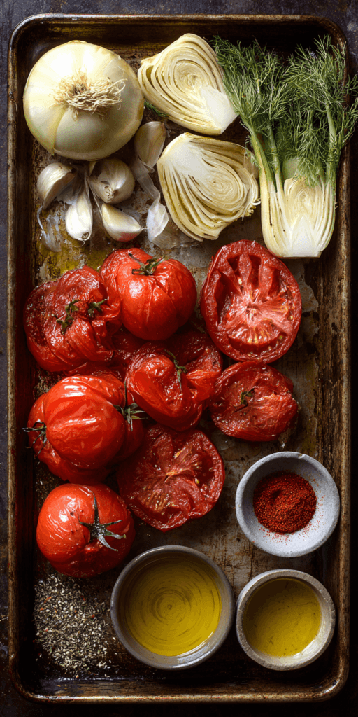 Roasted Tomato & Fennel Soup served warm with gentle spices and a cozy aroma