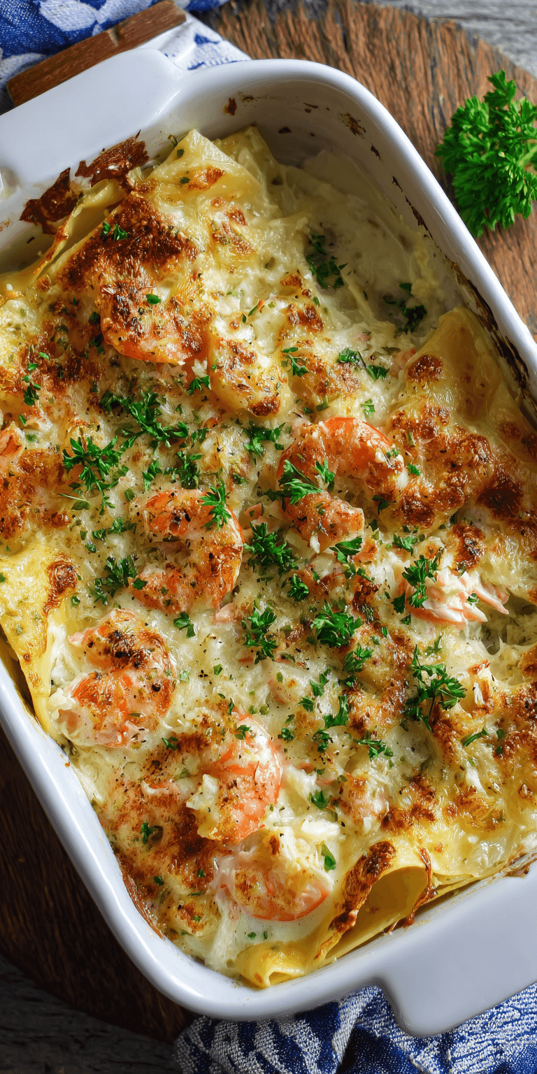Seafood Lasagna with White Sauce served warm with cozy spices
