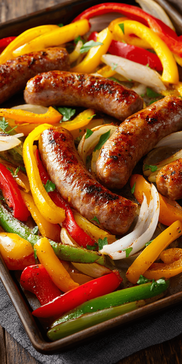 Sheet Pan Sausage and Peppers Simple Recipe served warm with cozy spices