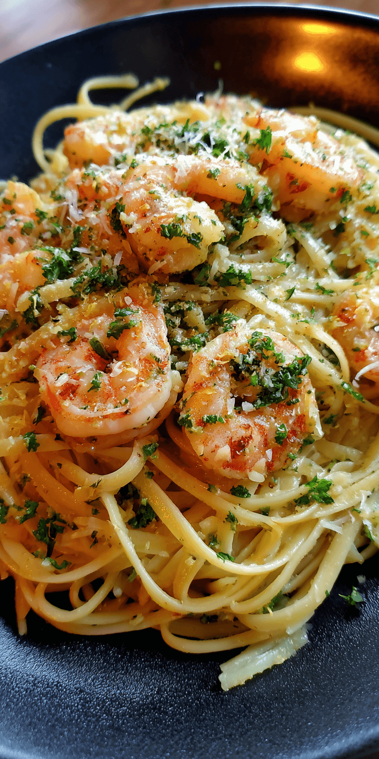 Shrimp Scampi Linguine Seafood Pasta served warm with cozy spices