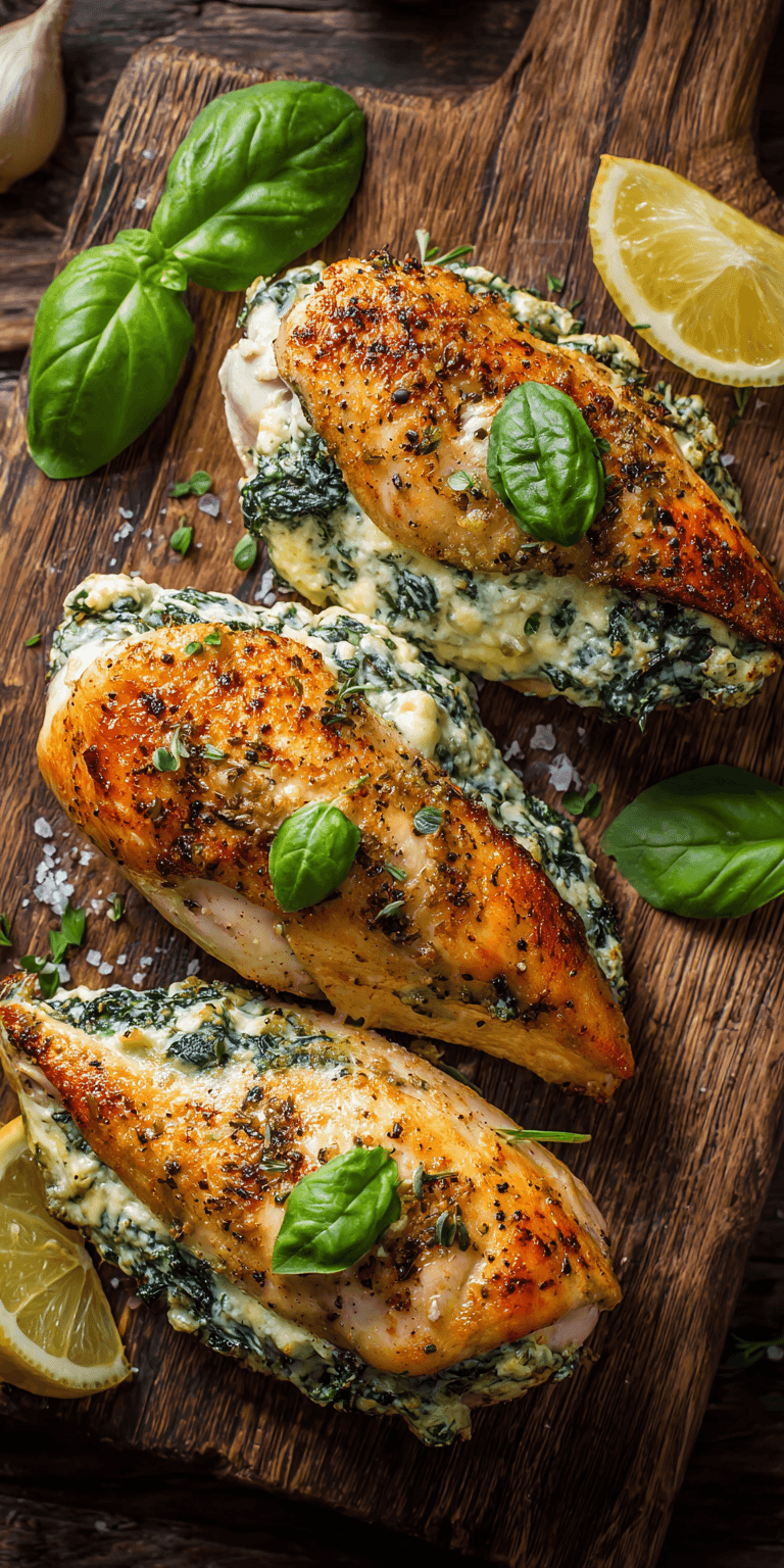 Spinach & Ricotta Stuffed Chicken served warm with cozy spices