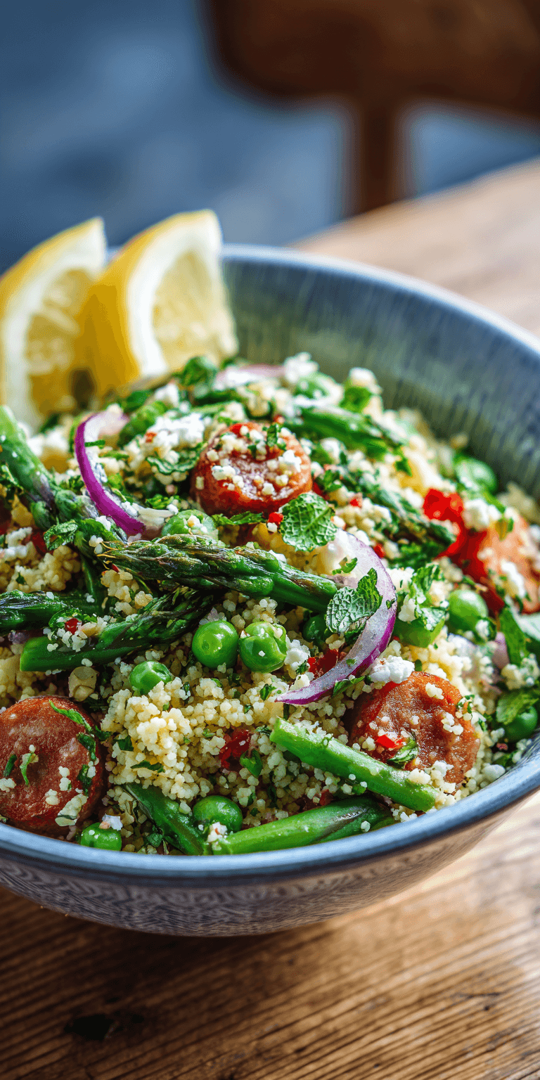 Spring Couscous Salad served warm with cozy spices