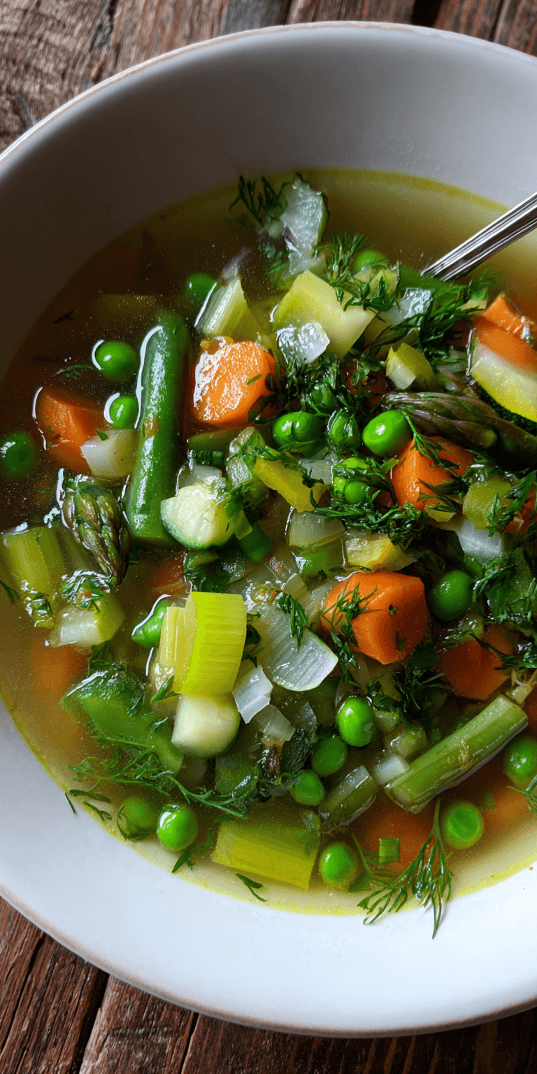 Spring Garden Vegetable Soup served warm with cozy spices