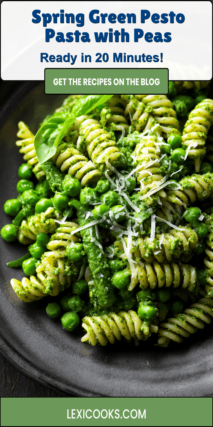 Spring Green Pesto Pasta with Peas served warm with cozy spices