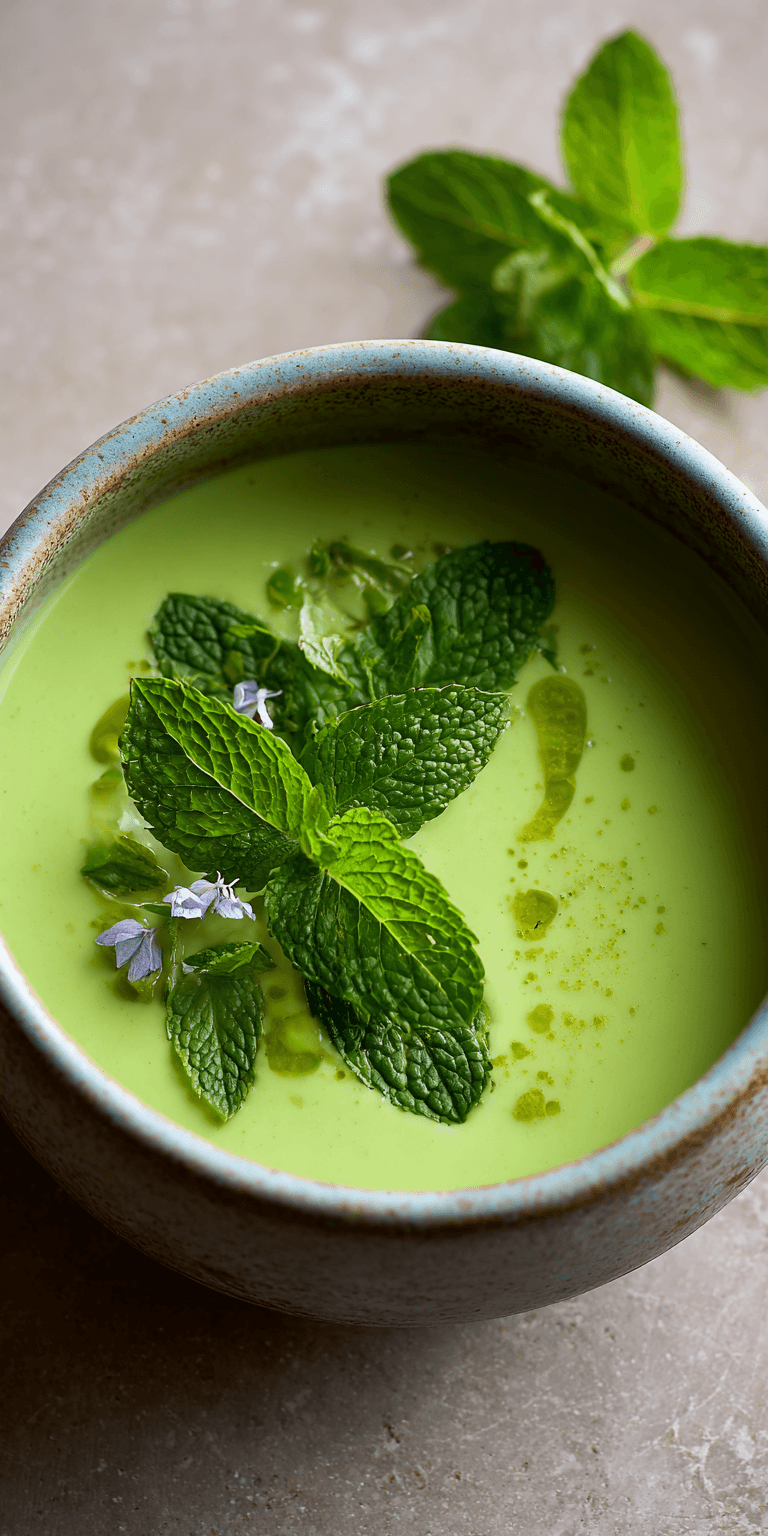 Spring Pea & Mint Chilled Soup served warm with cozy spices