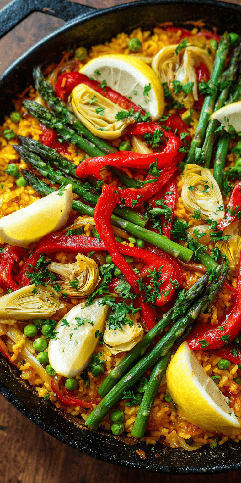 Spring Vegetable Paella served warm with cozy spices