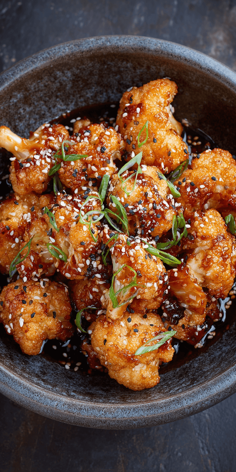Sticky Honey Garlic Cauliflower served warm with cozy spices