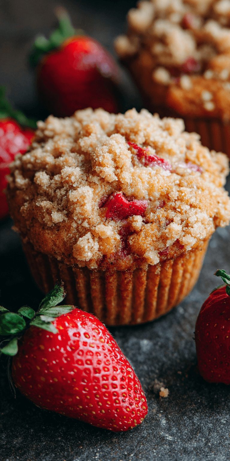 Strawberry Banana Crumble Muffins served warm with cozy spices