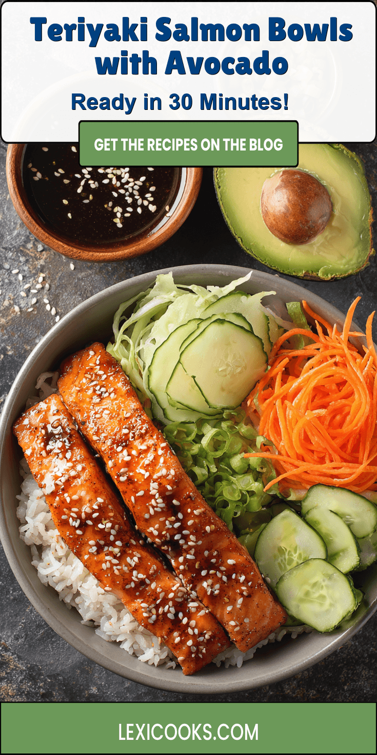 Teriyaki Salmon Bowls with Avocado served warm with gentle spices and a cozy aroma