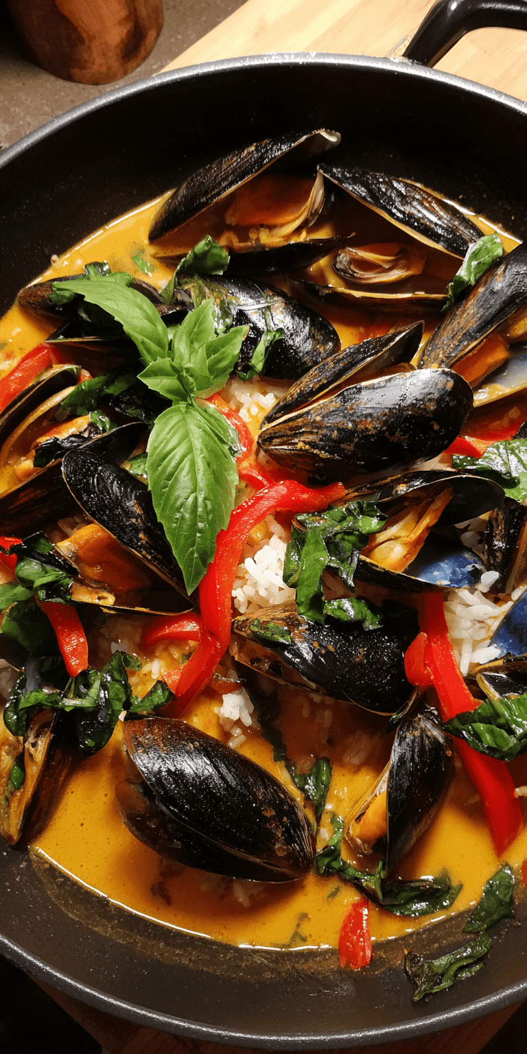 Thai Curry Mussels Seafood Dishes served warm with cozy spices
