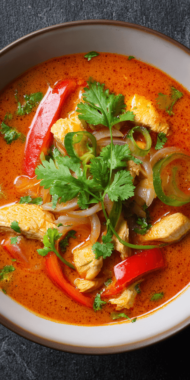 Thai Red Curry Chicken Soup served warm with cozy spices