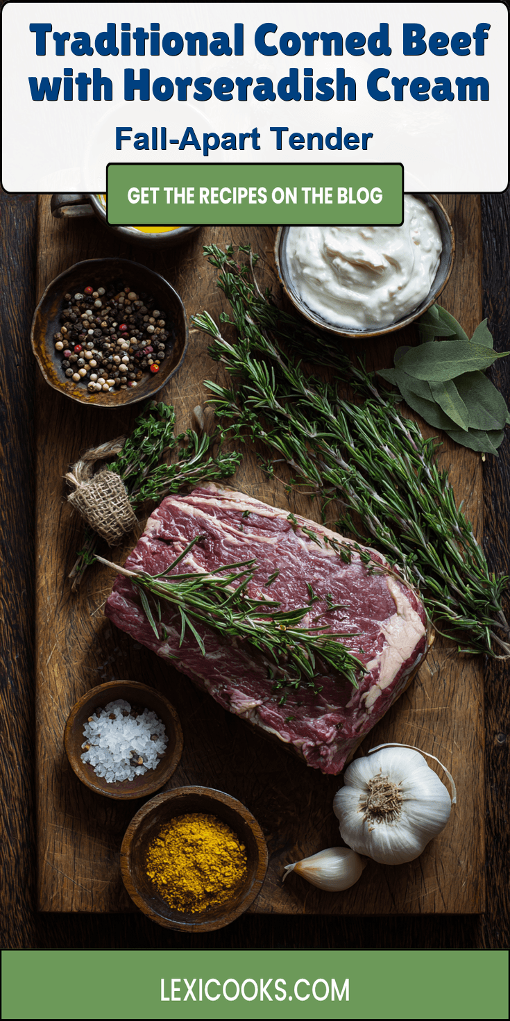 Traditional Corned Beef with Horseradish Cream served warm with cozy spices