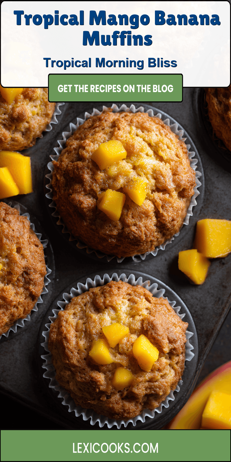 Tropical Mango Banana Muffins served warm with cozy spices