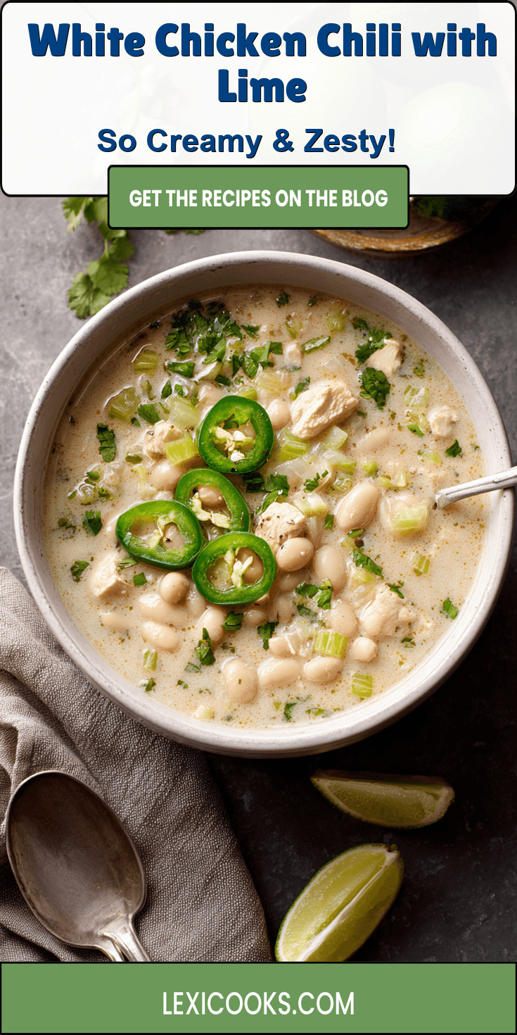 White Chicken Chili with Lime served warm with cozy spices
