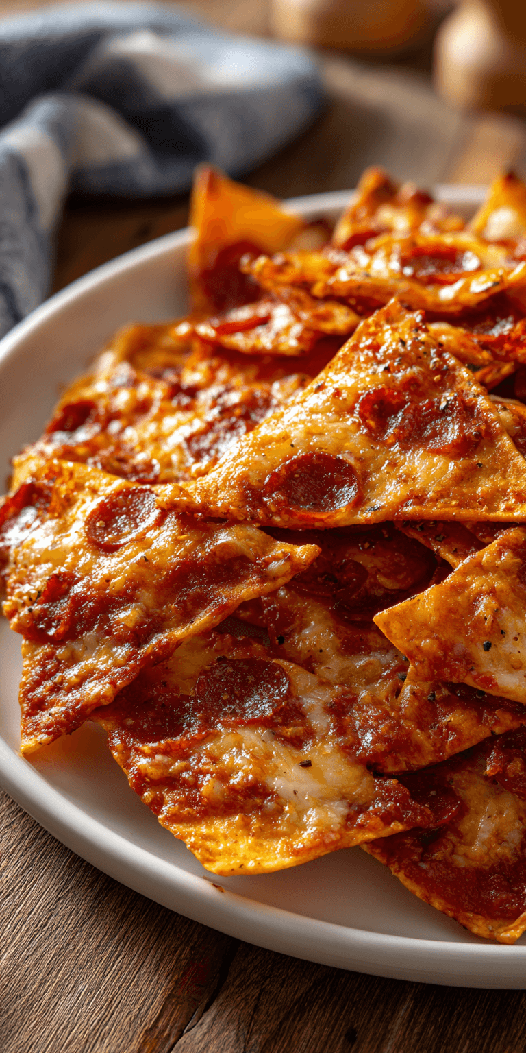 Air Fryer Pepperoni Pizza Chips served warm with cozy spices