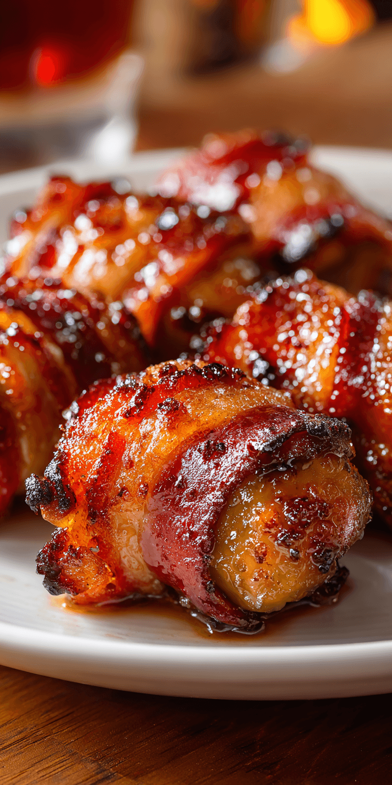 Bacon-Wrapped Pickles Appetizer served warm with cozy spices