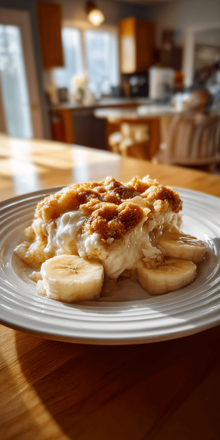 Banana Cream Cheese Cobbler served warm with cozy spices