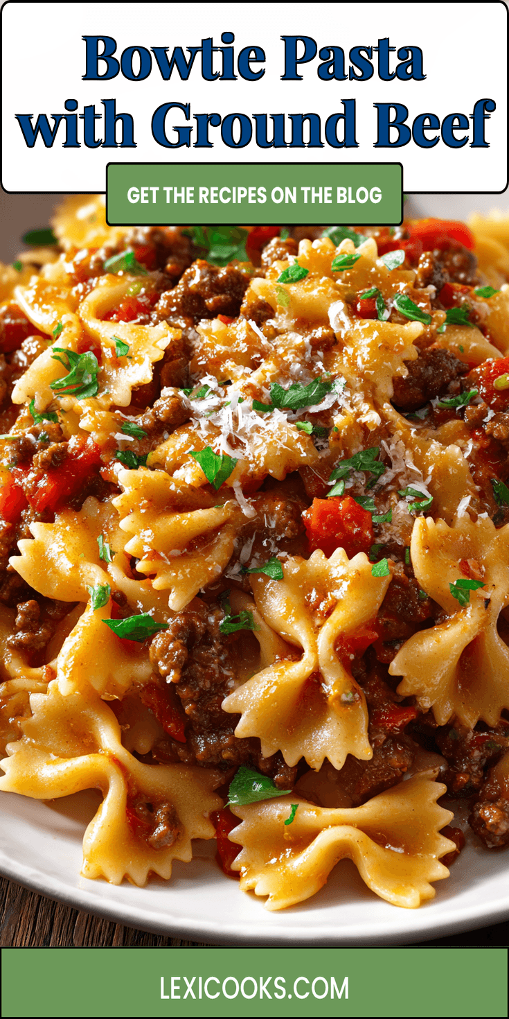 Bowtie Pasta with Ground Beef served warm with cozy spices