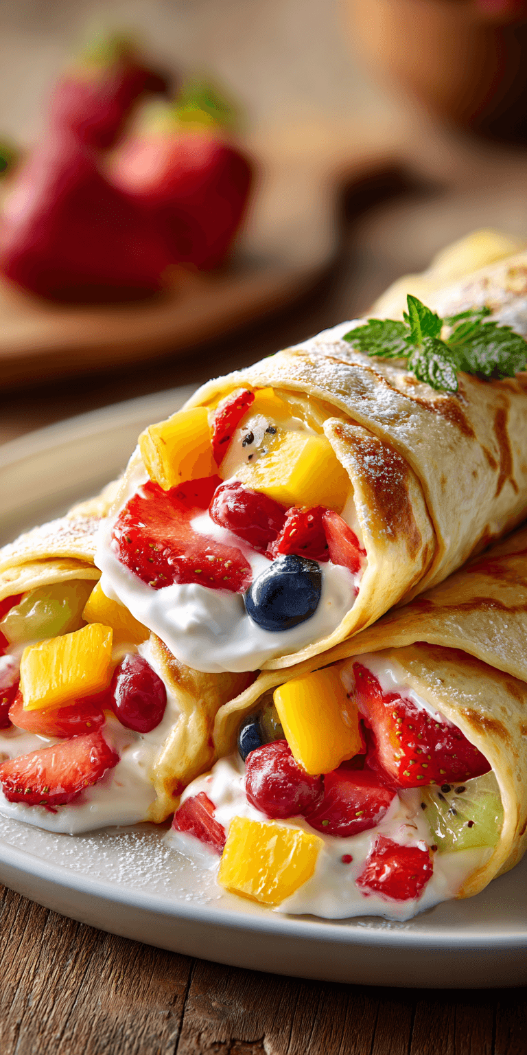 Creamy Fruit Salad Rollups served warm with cozy spices