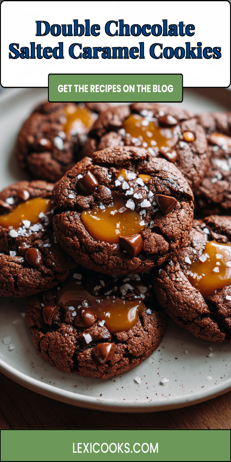 Double Chocolate Salted Caramel Cookies served warm with cozy spices