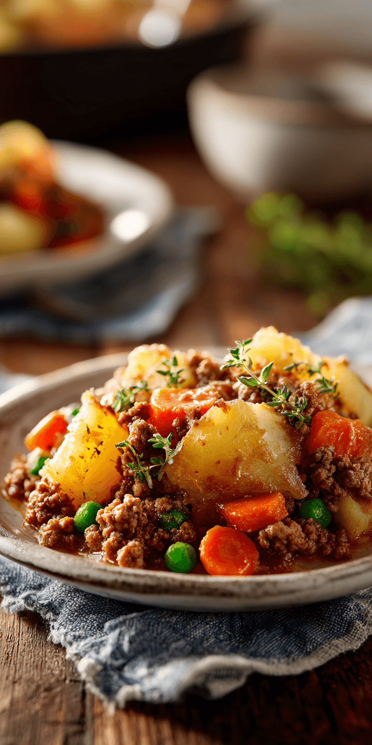 Hobo Casserole with Ground Beef served warm with cozy spices