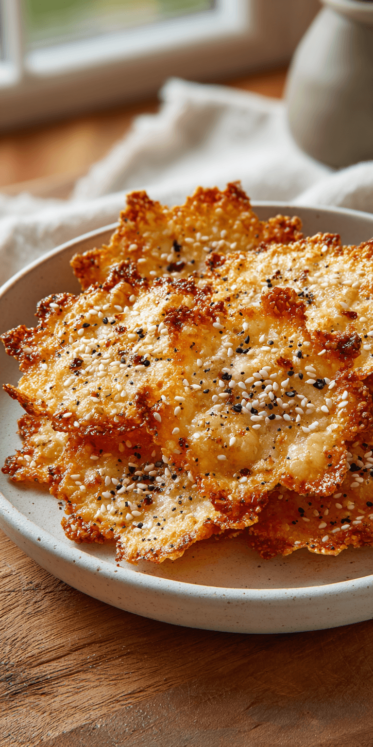 Keto Everything Bagel Cheese Chips served warm with cozy spices