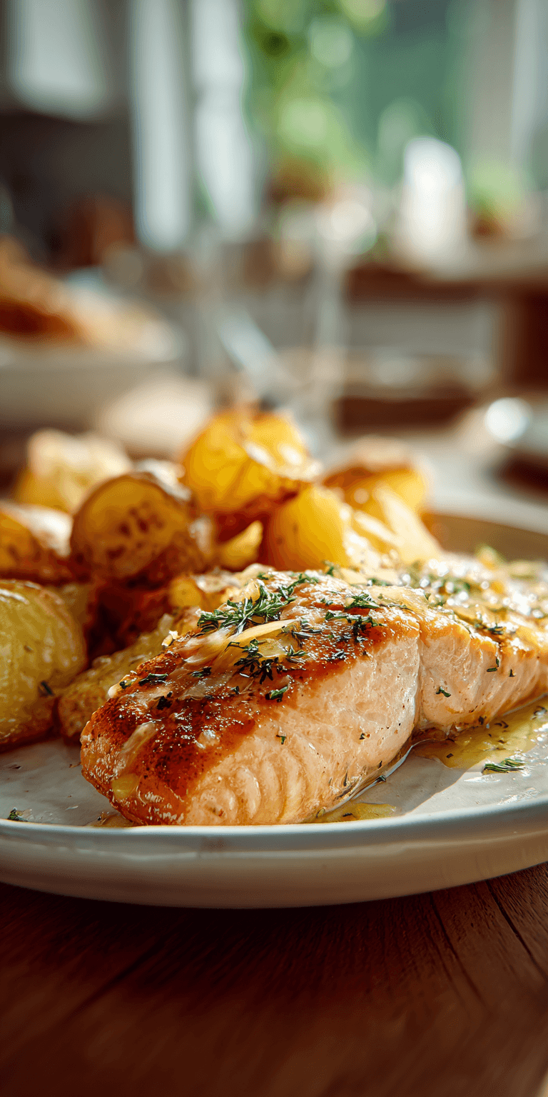 Lemon Butter Salmon Crispy Potatoes served warm with cozy spices