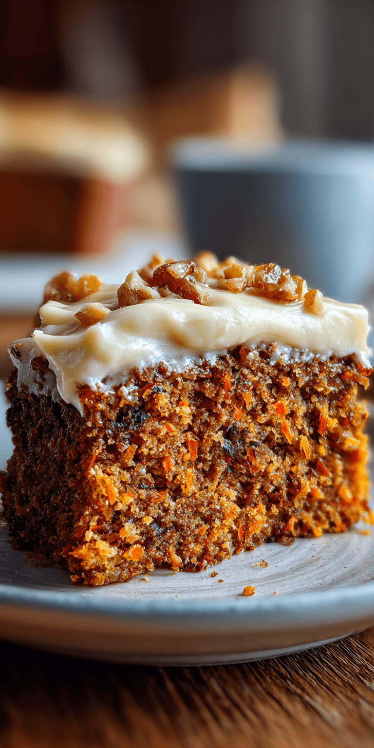 Moist Homemade Carrot Cake served warm with cozy spices
