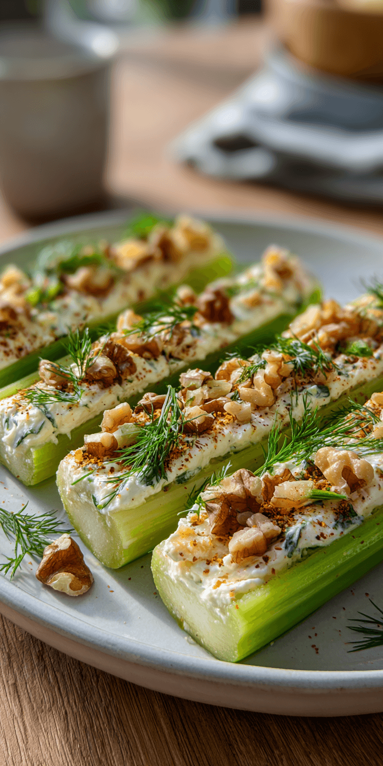 Outrageously Good Stuffed Celery served warm with cozy spices