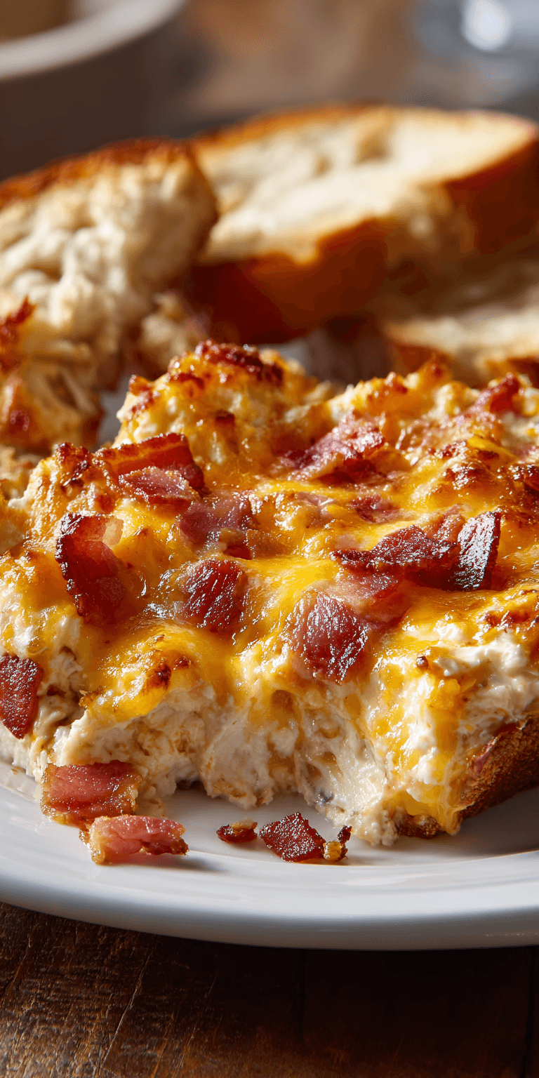 Savory Maple Bourbon Bacon Dip with Cheddar served warm with cozy spices