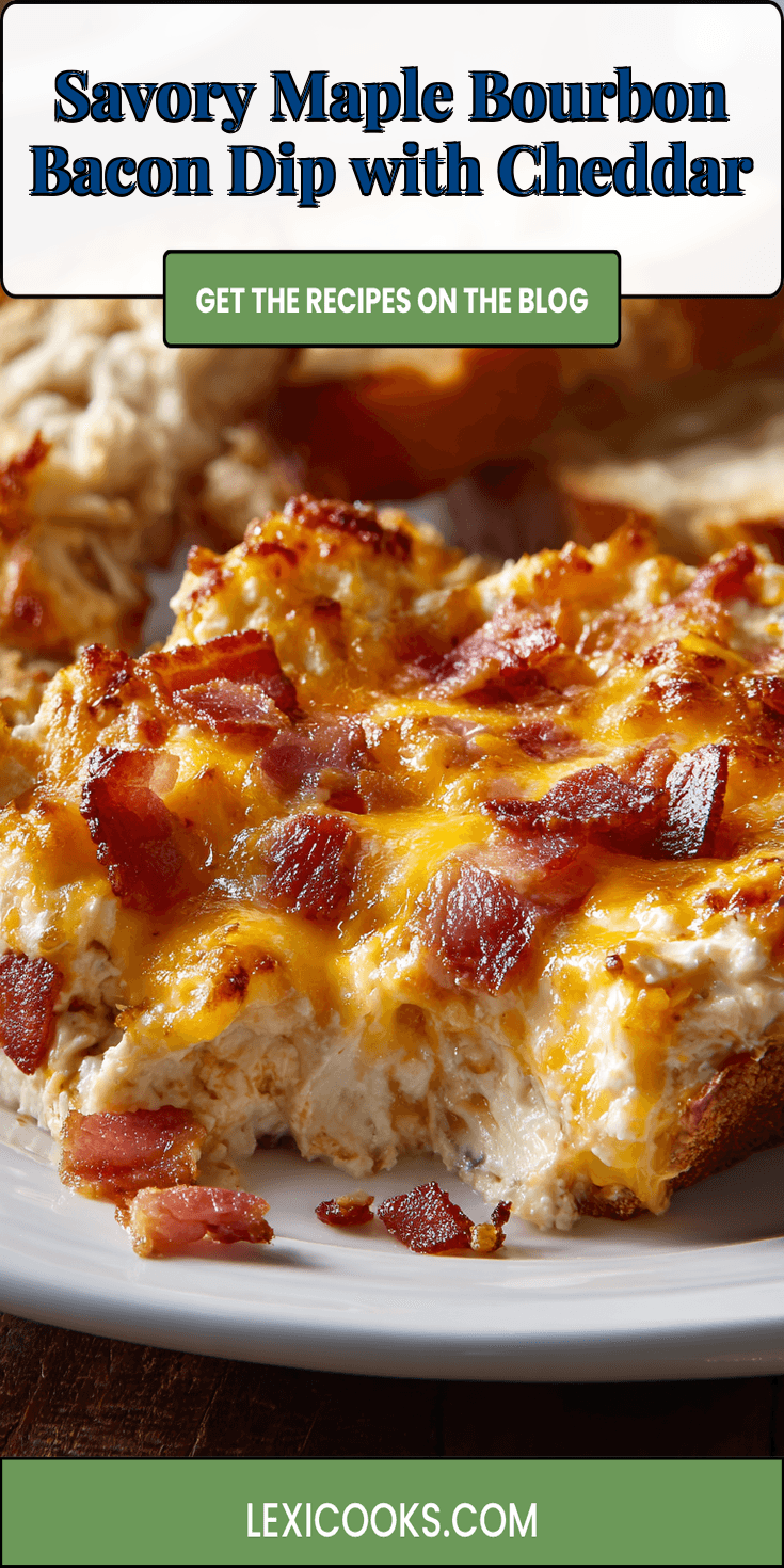 Savory Maple Bourbon Bacon Dip with Cheddar served warm with cozy spices