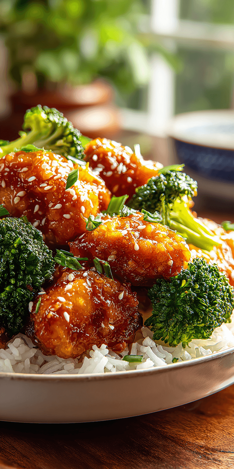 Sesame Chicken and Broccoli served warm with cozy spices