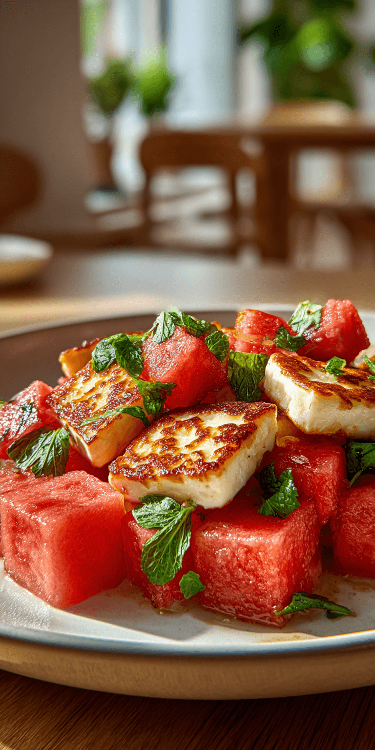 Watermelon Feta Salad served warm with cozy spices